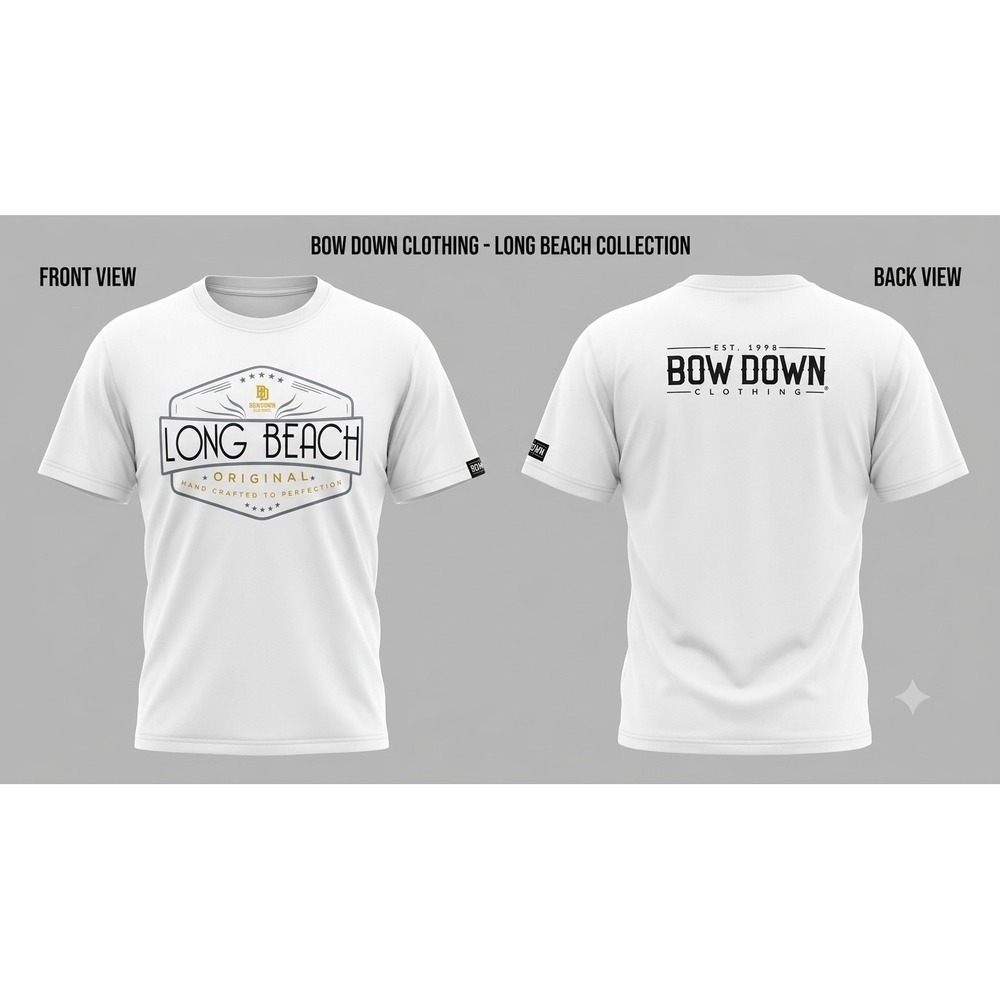 Bow Down Clothing Long Beach Original T Shirt Mens 2XL White NWT Heavyweight
